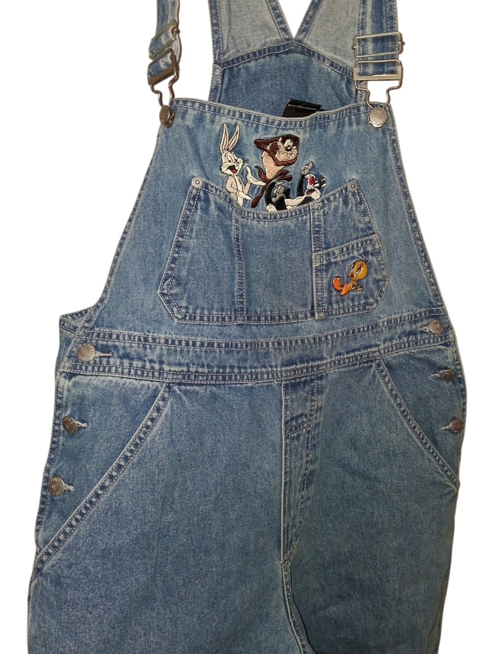 Vintage Looney Tunes Denim Overalls Warner Bros Studio Adult M Bugs Bunny Tweety - Picture 8 of 14